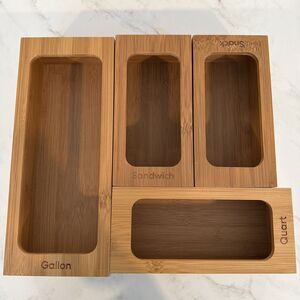 Ziplock Bag Storage Organizer NATURAL Bamboo for Drawer 4 pieces